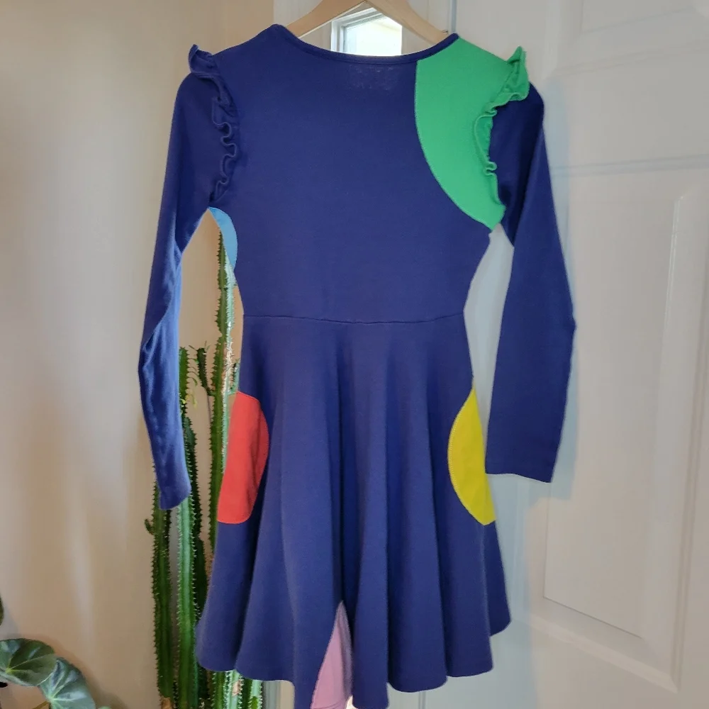 Mini Boden Kids‎ Polka Dot Longsleeve 100% Cotton Blue Dress, Size 11-12y